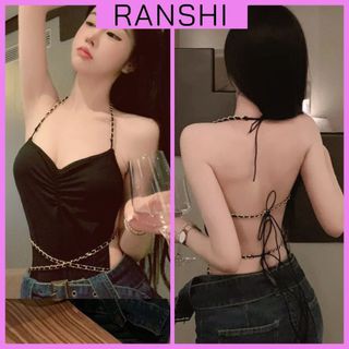 Áo Bodysuit Hai Dây RANSHI CÓ SẴN MÚT NGỰC Thiết Kế Nhún Ngực Ôm Sát Body Dây Buộc Cổ Chất Thun Tăm Hàn - RBS041