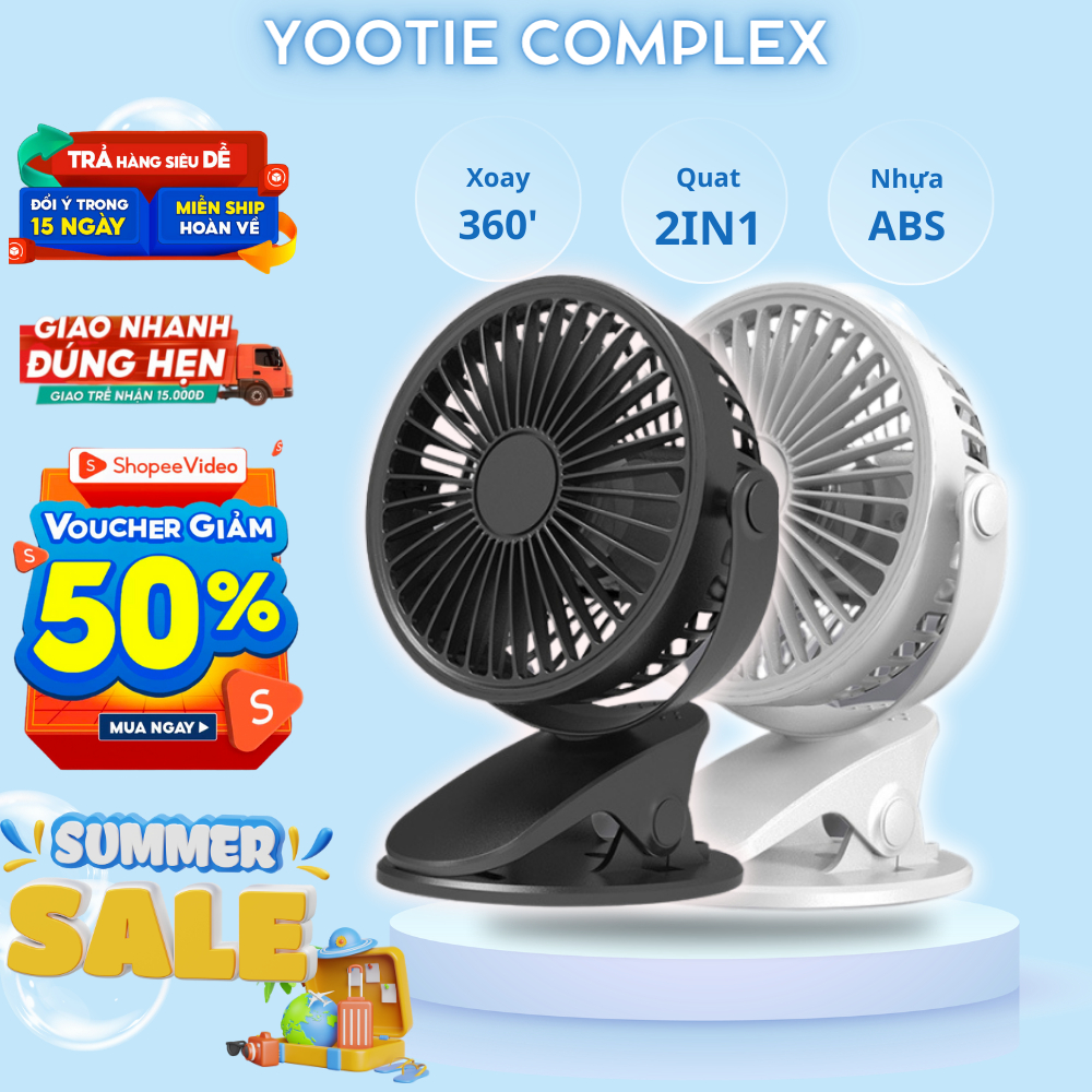 Quạt Kẹp Bàn Tích Điện - Quạt mini Để Bàn Xoay 360 độ Tiện Lợi Q3