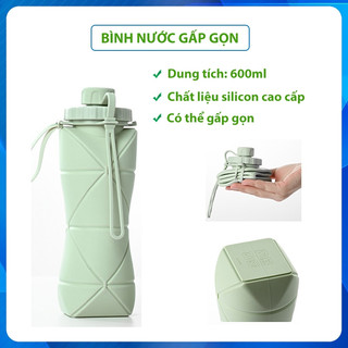 Bình đựng nước silicon gấp gọn Bình nước chai nước gấp gọn dã ngoại silicon 600ml siêu nhẹ chịu nhiệt an toàn sức khỏe