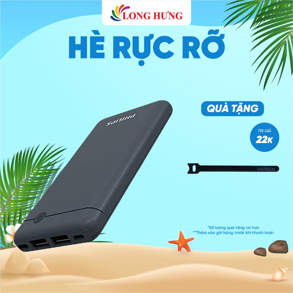 Sạc dự phòng Philips Universal 10000mAh DLP1710 - Hàng chính hãng - Thiết kế nhỏ gọn, dung lượng pin cao, an toàn khi sử