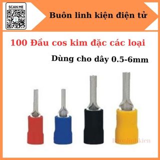 100 đầu cos dây điện, cos kim đặc, cos pin ptv1.25-13, 2-13, 5.5-13