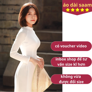 Áo dài trắng chiffong truyền thống, áo dài saam cổ V tay dài tà,4 tà may sẵn