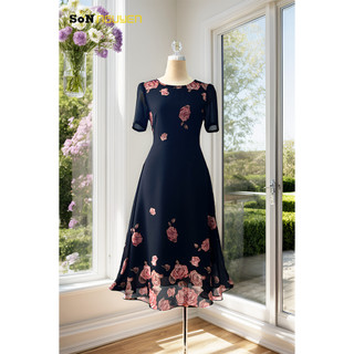 Sonnguyen đầm xoè trung niên tay phồng dáng dài qua gối 35301