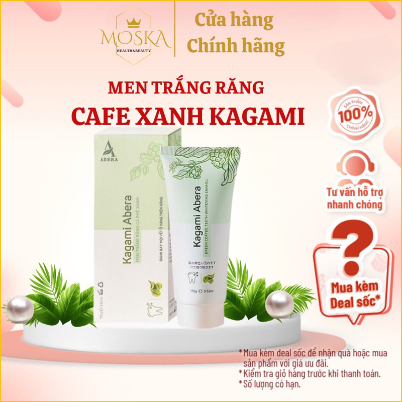 Men Trắng Răng Cà Phê Xanh Kagami Abera- Loại bỏ ngay mọi vết ố vàng, mảng bám, cao răng 110g