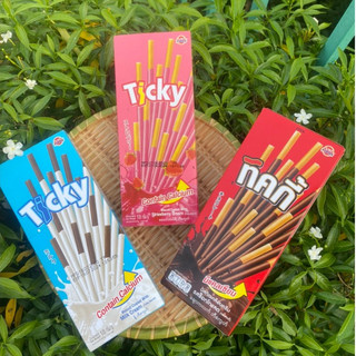 Bánh que ticky thái lan phủ kem dâu, sữa, chocolate - hộp 20g
