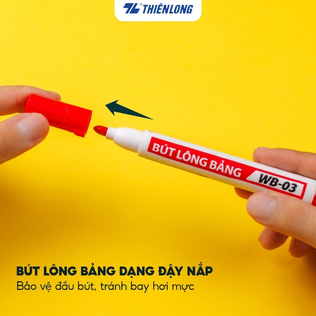 Bút lông bảng xóa được Thiên Long WB-03 nét 2.5mm mực xanh đỏ đen không độc hại bơm mực dễ dàng