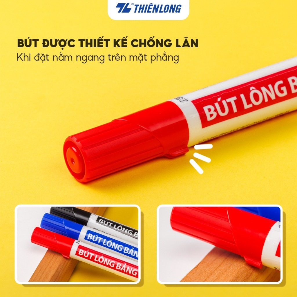 Bút lông bảng xóa được Thiên Long WB-03 nét 2.5mm mực xanh đỏ đen không độc hại bơm mực dễ dàng