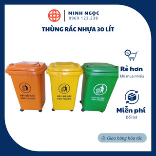 Thùng rác nhựa 30 lít - Xanh, Vàng và Cam, thùng rác gia đình, thùng rác công cộng có bánh xe 30L- Nhựa Việt Nhật