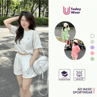 Set bộ nữ thể thao quần short cạp cao áo thun croptop Basic Sportwear form rộng mặc nhà Today U Wear
