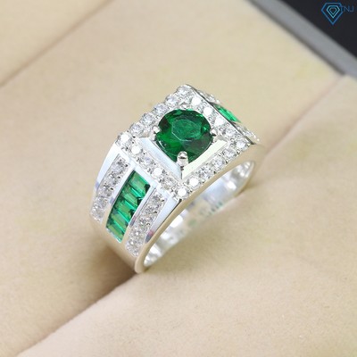 Nhẫn nam bạc 925 cao cấp đính đá màu xanh lá cá tính sang trọng NNA0624 - Trang Sức TNJ