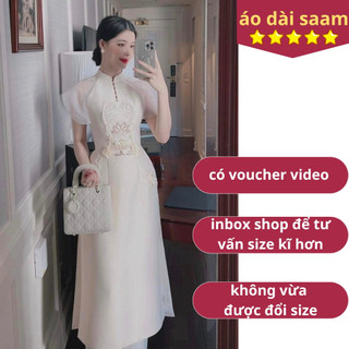 Áo dài cách tân  thiết kế may sẵn Larose chất vải tapta cao cấp tay lửng đính pha lê thời trang saam