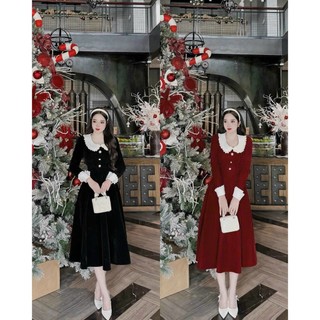 Đầm Dài Nhung Tiểu Thư: Thiết Kế Phối Bèo Trắng Tinh Tế - Sự Kết Hợp Hoàn Hảo cho Bữa Tiệc Đẳng Cấp!