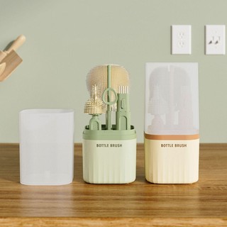Bộ cọ rửa bình sữa Mingo chất liệu silicon kèm khay úp 6 chi tiết, 2in1 mang đi du lịch, đi chơi tiện lợi
