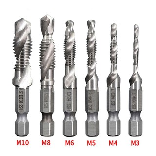 6pcs chuôi lục giác mạ titan đinh vít hss chủ đề metric mũi khoan lỗ ren bits vít máy hợp chất tap