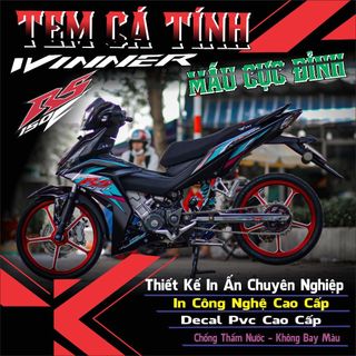 Tem dán winner v1 màu đen mẫu rs chất,tem rời in chất liệu decal trắng 3 lớp chống bay màu