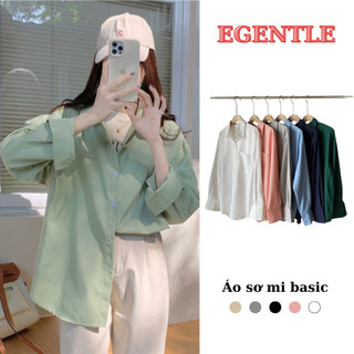 Áo sơ mi linen, ao sơ mi nữ basic trơn dáng rộng thấm hút mồ hôi egentlehanoi