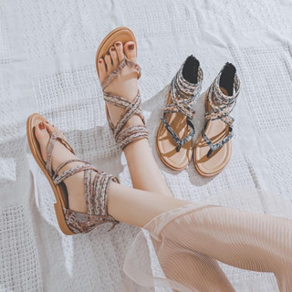 [HÀNG SẴN]Giày sandal cột dây chiến binh thổ cẩm thời trang nữ - Boho Vintage Style Phong Cách Bohemian Mã 1024