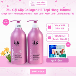 Cặp Dầu Gội Xả Collagen HE Tepi Hồng 1000ml ShopXinh+ Mượt Tóc Hương Nước Hoa Thơm Lâu Kiềm Dầu Chống Rụng Tóc