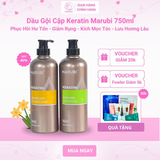 Cặp Dầu Gội Xả Keratin Marubi 750ml ShopXinh+ Phục Hồi Hư Tổn Giảm Rụng Kích Mọc Tóc Lưu Hương Lâu