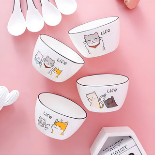 Giao hình ngẫu nhiên. Chén ăn cơm, bát ăn cơm bát cơm hình vuông bằng gốm sứ họa tiết mèo life.