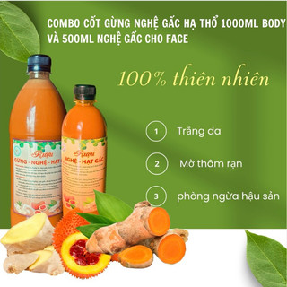 Combo cốt gừng nghệ gấc hạ thổ dành cho face và body 500ml-1000ml