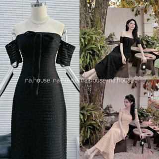 Đầm body trễ vai dáng dài đi chơi đi biển dự tiệc Nahouse váy cổ yếm cột cổ đen nude thiết kế đẹp xinh xắn và sang trọng