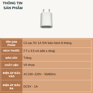 Củ sạc 5V 1A 5W bảo hành 6 tháng