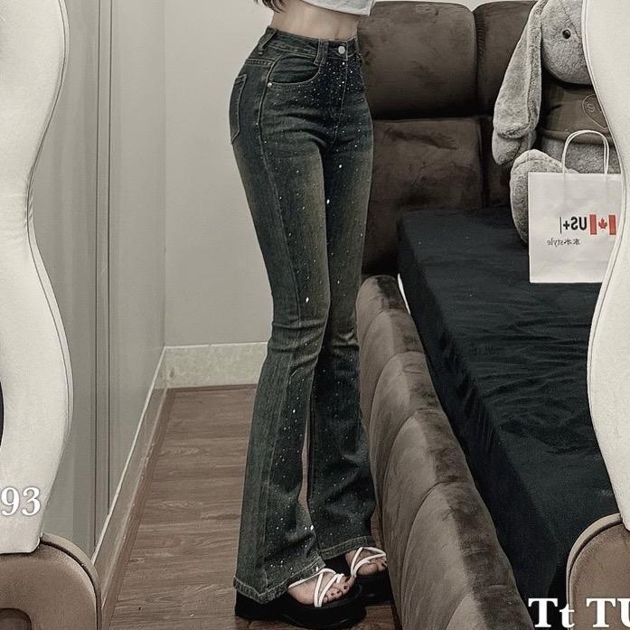 g Quần Jeans Nữ Ống Loe Đính Full Đá Sang Chảnh CỰC HOT. Quần Bò Đính Đá Bling Form Ôm Ống Loe cho nàng khoe dáng d | BigBuy360 - bigbuy360.vn