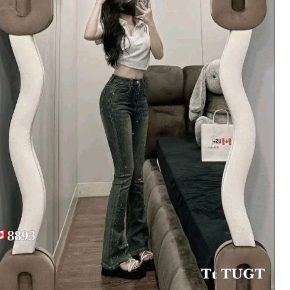 g Quần Jeans Nữ Ống Loe Đính Full Đá Sang Chảnh CỰC HOT. Quần Bò Đính Đá Bling Form Ôm Ống Loe cho nàng khoe dáng d | BigBuy360 - bigbuy360.vn
