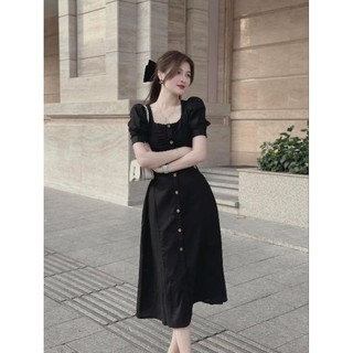 ĐẦM CỔ VUÔNG THUN GÂN PHỐI NÚT BIGSIZE