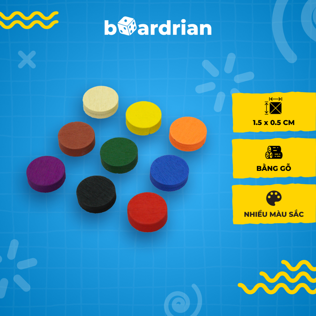 Token Gỗ Tròn 1.5 cm nhiều màu sắc [10 token/gói] - Phụ kiện PnP Board game