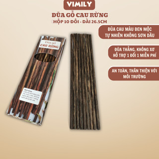 Đũa gỗ Cau Rừng màu đen tự nhiên cao cấp ăn cơm tròn kháng khuẩn chịu nhiệt VIMILY hộp 10 đôi