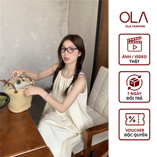 Đầm dáng suông cổ yếm cute, đầm đi biển bánh bèo mầu trắng sữa vintage dễ thương