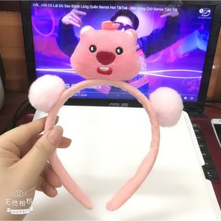 Bờm heo hồng bờm 2 quả bông băng đô cài tóc heo hồng đáng yêu