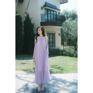 [Hình thật chụp sàn] Đầm suông maxi dập li 2 dây đính hoa nổi siêu xinh
