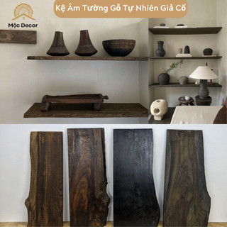 Kệ gỗ âm tường giả cổ, đợt gỗ tự nhiên treo tường phong cách rustic mộc mạc
