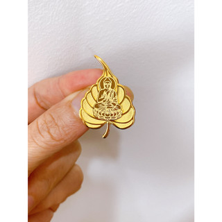 Huy hiệu cài áo lá bồ đề - phật thích ca mâu ni mạ vàng 24k