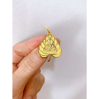 Huy hiệu cài áo lá bồ đề – quan thế âm bồ tát mạ vàng 24k