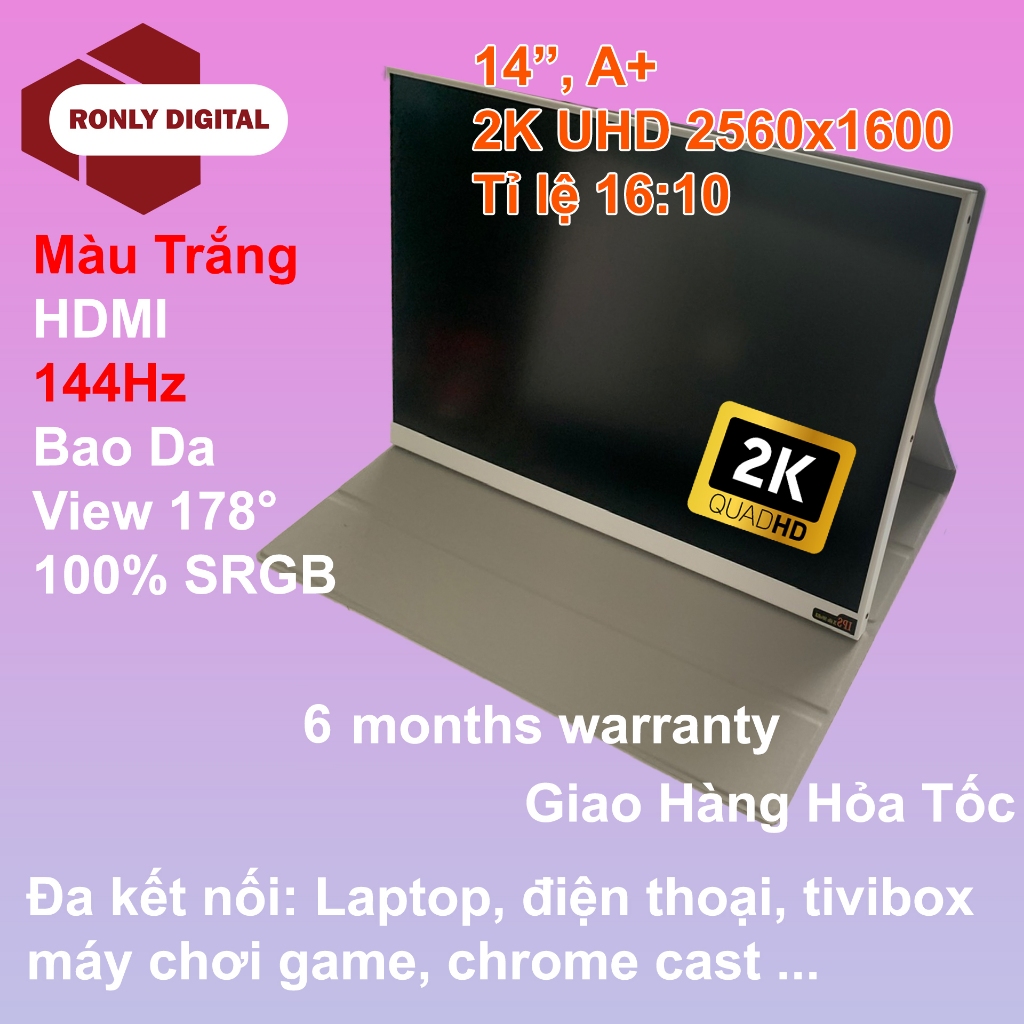 Màn hình di động 14 inch, FullHD 2K 60Hz 144hz, kết nối HDMI TYPE C Thunderbolt 3, HDR, view 178 độ, màn hình mở rộng | BigBuy360 - bigbuy360.vn