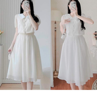 Sét Váy Trắng Dáng Dài Tiểu Thư HIBEESTORE, Váy Thiết Kế Dự Tiệc Dạo Phố Năng Động, Trẻ Trung, Sang Trọng NT14NT66675