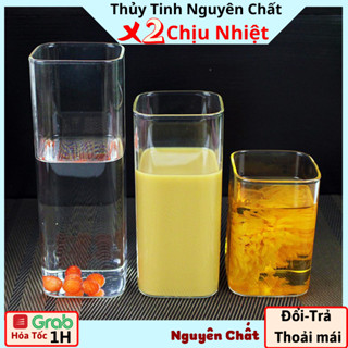 Ly thuỷ tinh vuông trong suốt chịu nhiệt, cốc thủy tinh uống nước cà phê sinh tố Vintage cao cấp 250/400/500ml