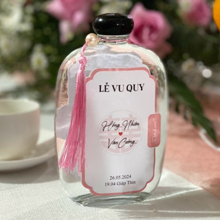 Chai nước đám cưới chai thủy tinh dẹp nắp nhựa đen 250ml đựng nước caphe sinh tố sữa hạt làm chai nước gia tiên