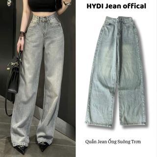 Quần jean nữ ống suông HYDI mẫu trơn basic dễ mix đồ , quần bò ống rông chất jean mềm mịn che khuyết điểm tốt