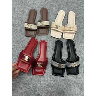 Dép bệt nữ mũi vuông đế thấp kiểu dáng sang trọng 4 màu nâu/đen/đỏ/hồng