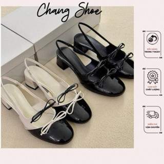 (Sẵn) Giày sandal cao gót mũi tròn nữ C thắt nơ nhỏ cá tính mới nhất Fullbox 8408