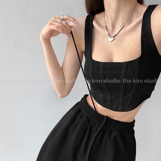 Áo ba lỗ croptop nữ kiểu cổ chữ U ôm sát nách trắng đen VANISA CT022