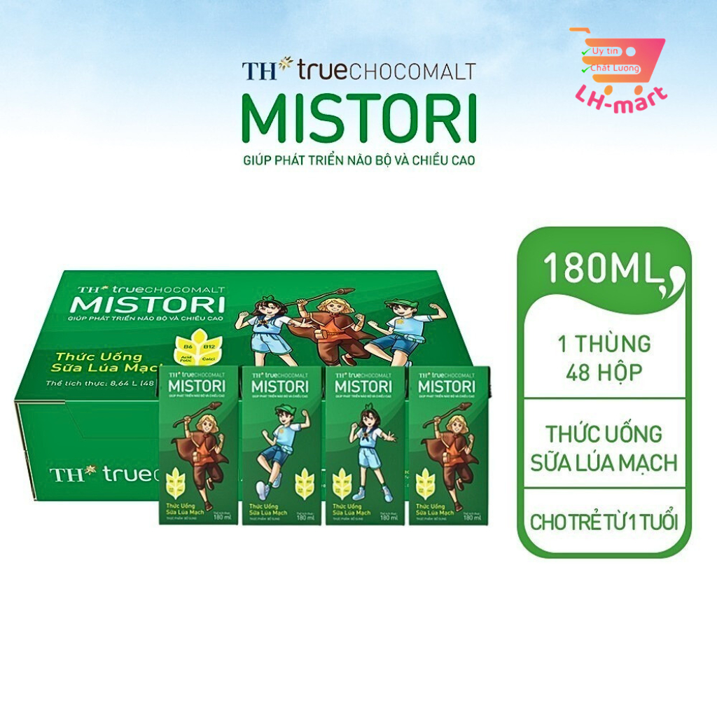 Thùng 48 hộp thức uống sữa lúa mạch TH True Chocomalt Mistori 180ml (180ml x 48)