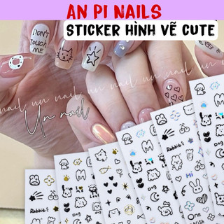 Sticker hình vẽ cute đen mix ánh vàng, bạc - An Pi Nails