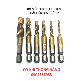 Bộ 6 Mũi Khoan tự Taro ren mạ TItan thép gió HSS cao cấp, tiện lợi dễ sử dụng