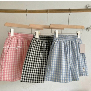 Set 3 Quần Đùi Nữ Kẻ Caro Họa Tiết Thêu Gấu Dễ Thương Chất Vải Đũi Siêu Thoáng Mát